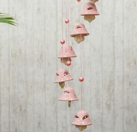 Handcrafted Traditional 8 Bells Pink Color Ceramic Wind Chimes - 8 Bells, Pink, Ceramic, Pack of 1